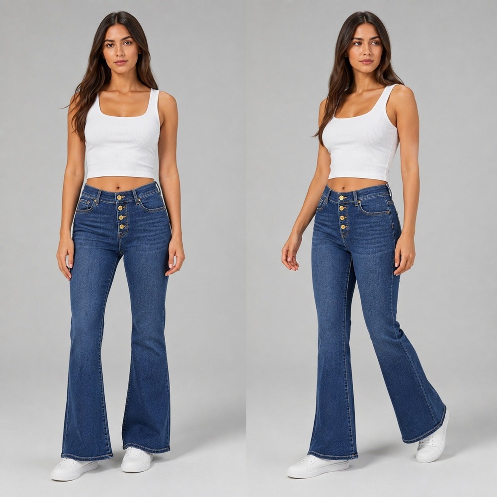 7 For All Mankind Bootcut Jeans Dark Wash High Rise Exposed Button Fly Blue